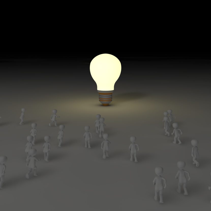 people towards lightbulb